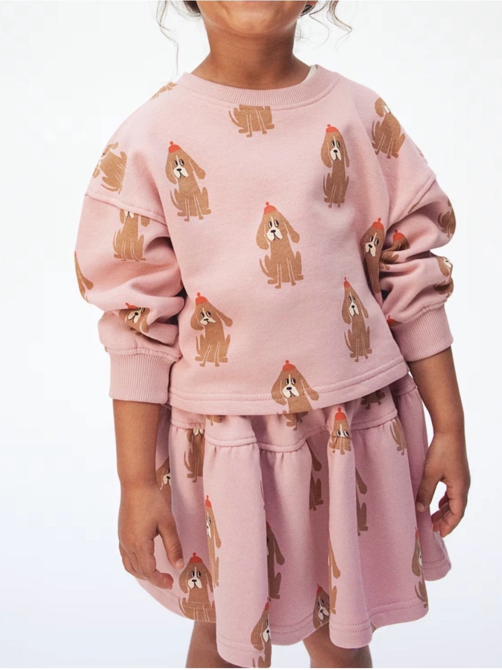 H&M Kids Pink Dog-Print skirt & sweatshirt